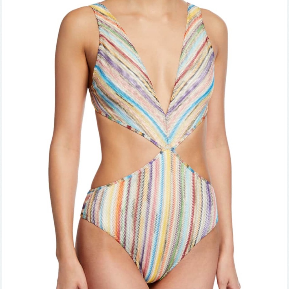 Missoni Multicolor Striped Cutout One-Piece Swimsuit